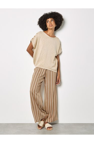 Linen Blend Wide-Leg Stripe Trousers