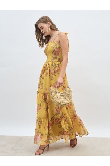 Tie Strap Floral Tiered Maxi Dress