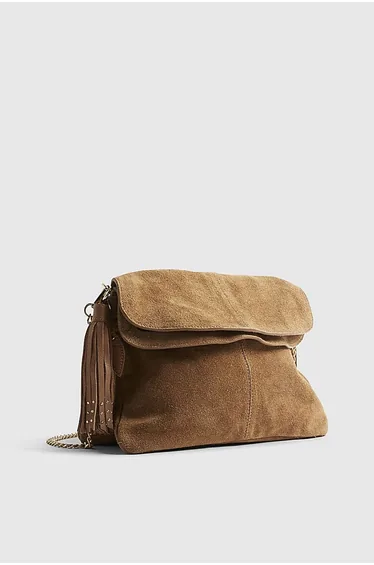 Brown Suede Tassel Chain Shoulder Bag