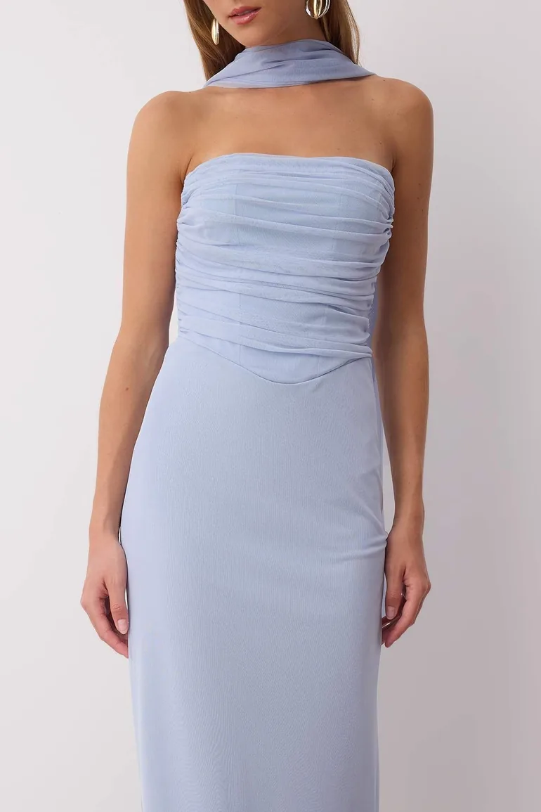 Light Blue Scarf Tulle Knitted Maxi Evening Night Graduation Dress Trendyol  Blue : Evening Dresses : VogaCloset Libya