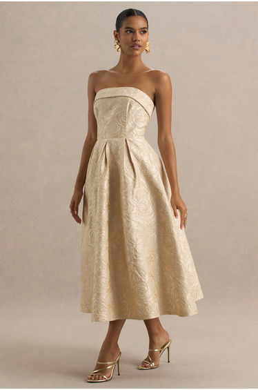 Hypnotic | Gold Jacquard Bandeau Dress