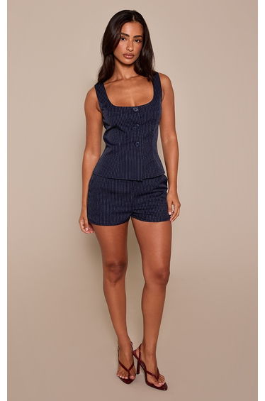 Petite Navy Pinstripe Tailored Button Up Waistcoat