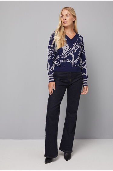 Petite Sparkle Fauna V Neck Jumper