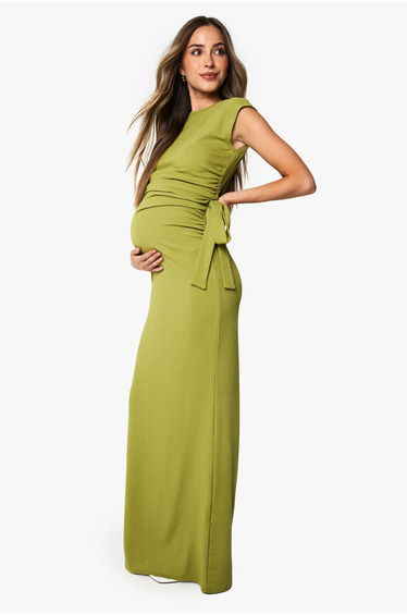 Maternity Rib Tie Detail Maxi Dress - olive