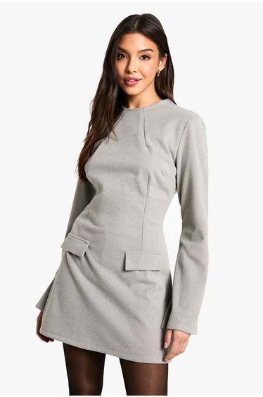 Tailored Long Sleeve A Line Mini Dress