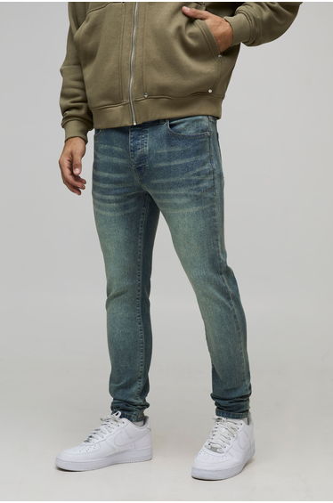 Skinny Stretch Fit Washed Jeans - antique blue