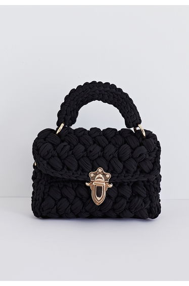 Braided Chunky Knit Mini Bag in Black