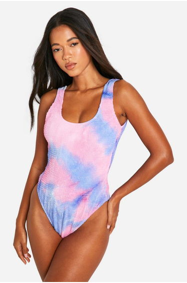 Tie Dye Crinkle Scoop Swimsuit - pink