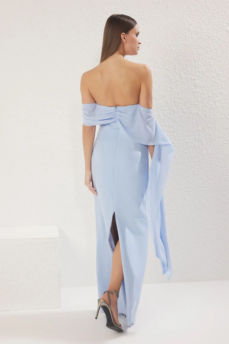 Light Blue Carmen Collar Woven Long Elegant Evening Night Graduation Dress  Trendyol Blue : Evening Dresses : VogaCloset Saudi Arabia