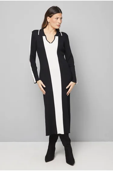 Colour Block Knitted Midi Dress