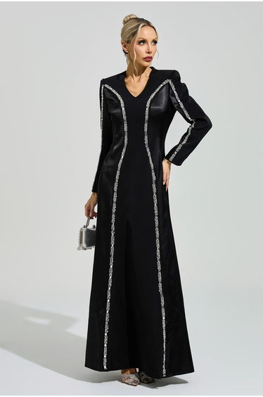 Salk Black V-Neck Evening Dress