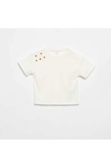 Short-sleeved T-shirt with shoulder flowers WHITE