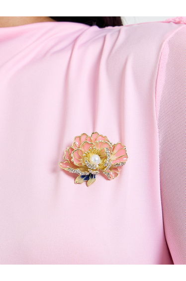 Gold-Tone Floral Brooch with Pearl Accent