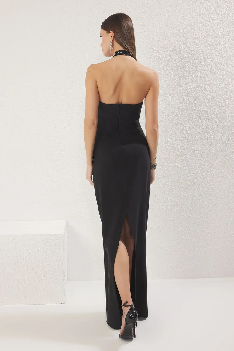 Black Stone Print Woven Long Elegant Evening Night Graduation Dress  Trendyol : Evening Dresses : VogaCloset Oman