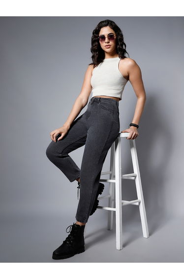 Mid Wash High Rise Jeans with Pockets