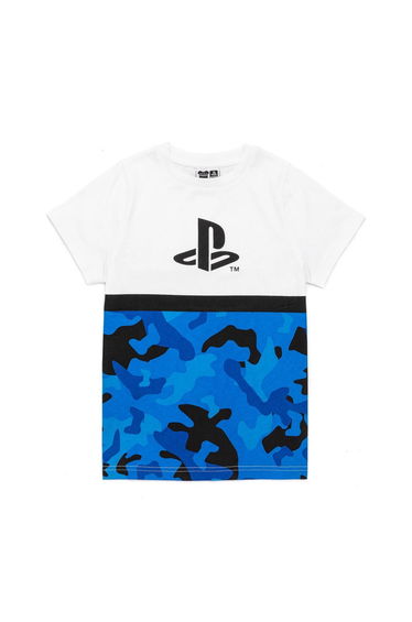 Playstation Boys Camo Logo T-Shirt - Blue/White/Black