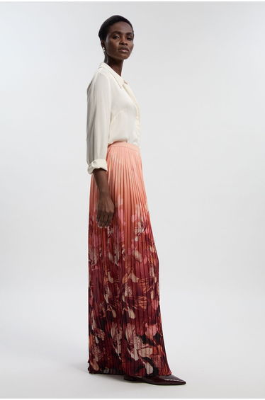 Pleated Floral Woven Wide Leg Trousers