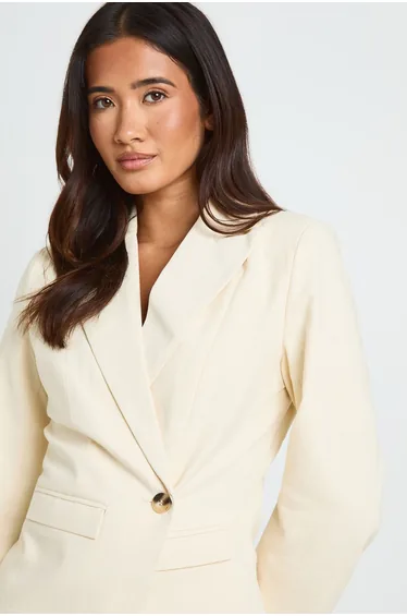 Premium Linen Look Wrap Blazer - cream