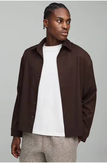 Oversized Twill Overshirt - chocolate