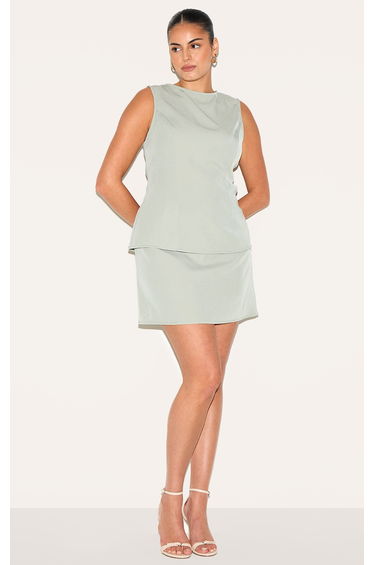 Plus Sage Khaki Woven Mid Rise Mini Skirt
