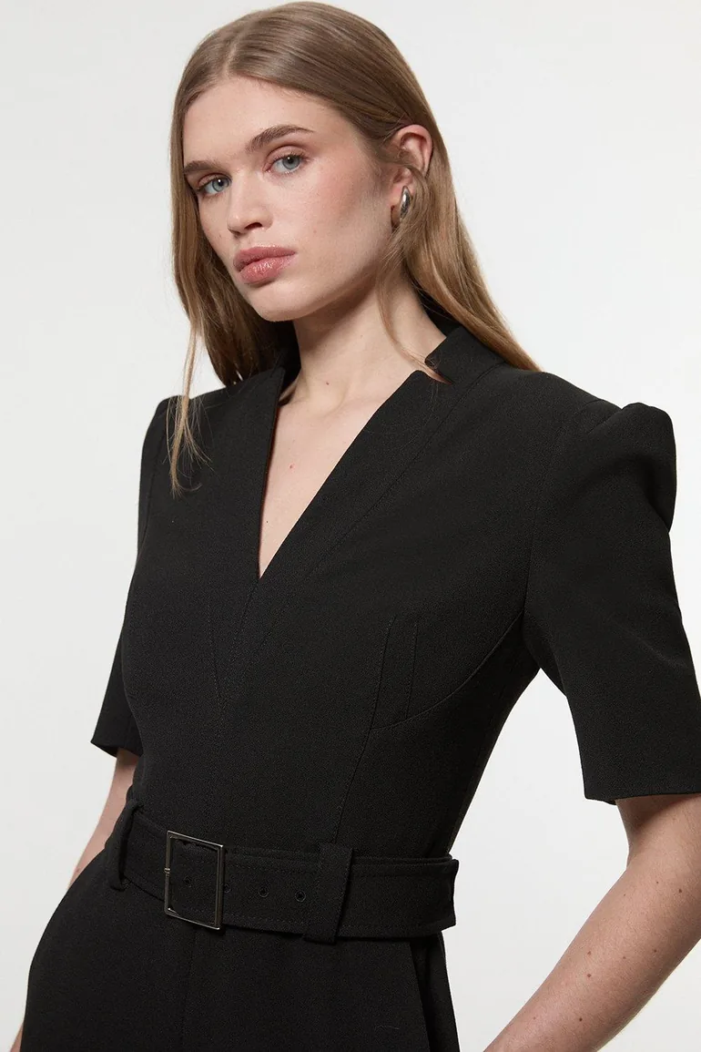 Structured Crepe Forever Belted Jumpsuit - 1