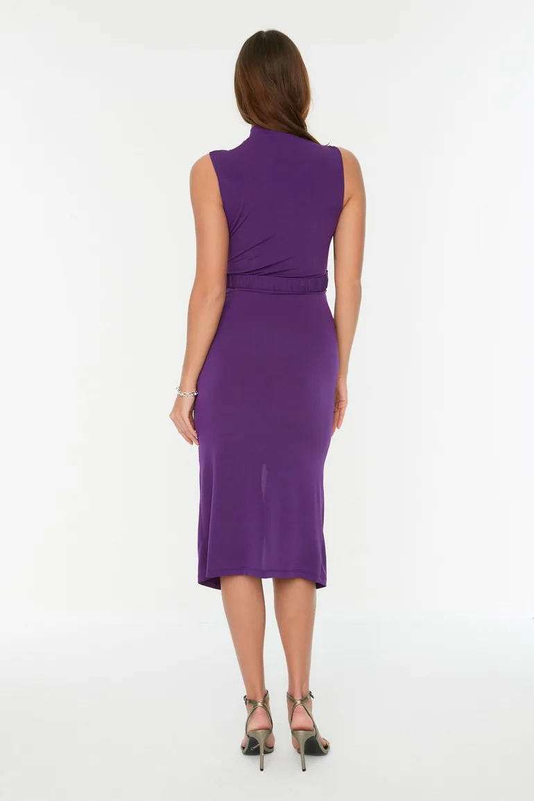 Purple Bodycon Midi Dress - 4
