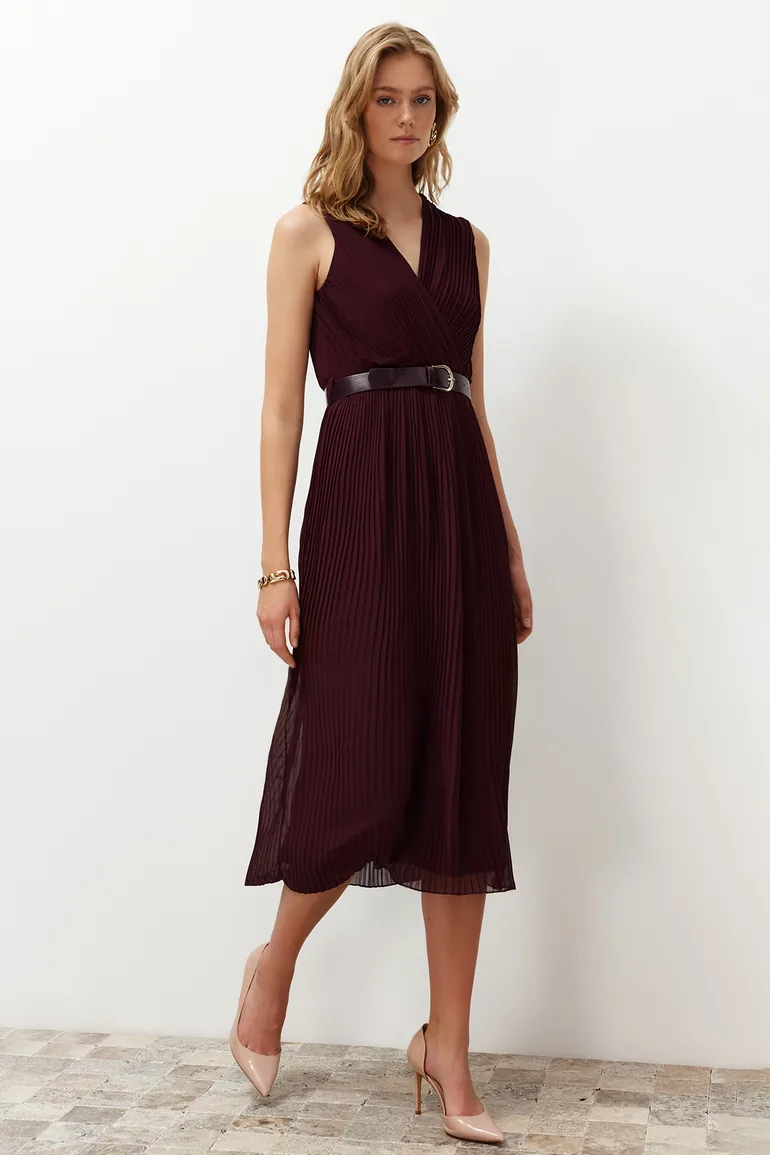 knee length dresses for ladies THE MYSTYLEMODE MAUVE ESSENTIAL DOUBLE LINED MOCK NECK MIDI DRESS