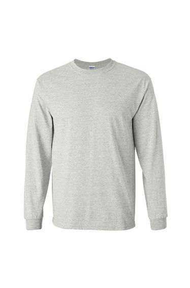 Gildan Mens Plain Crew Neck Ultra Cotton Long Sleeve T-Shirt - Ash Grey