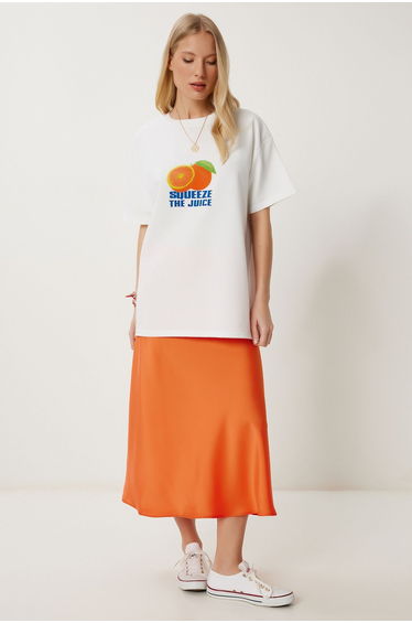 Women's Orange Satin Skirt