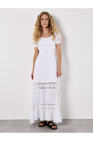 Floral Lace Cotton Milkmaid Maxi Dress