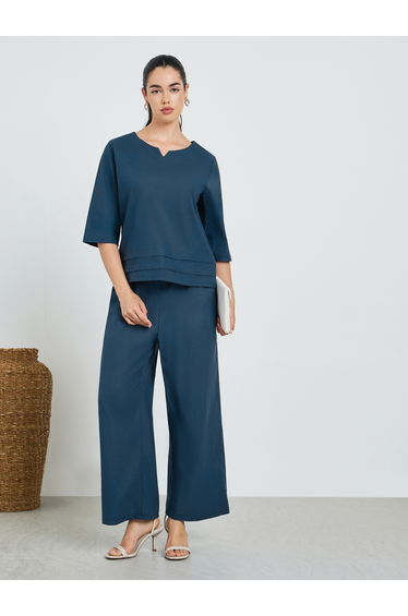 Women Fold Pleat Top and Wide Leg Modest Set