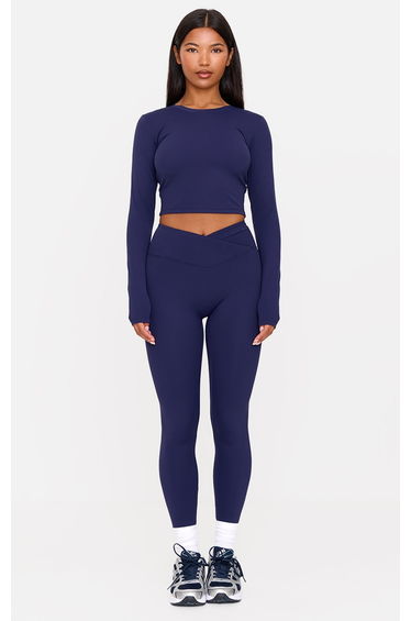 Navy Sculpt Long Sleeve Crop Gym Top