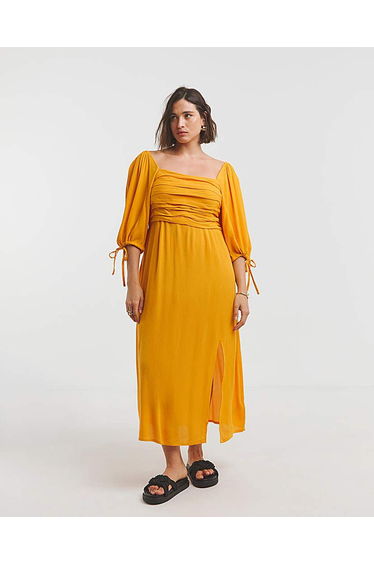 Ochre Crinkle Soft Volume Dress