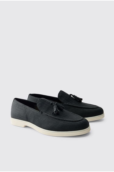 Textured Tassel PU Loafer - black