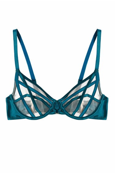 Ramona Teal Strap Detail Illusion Mesh Bra