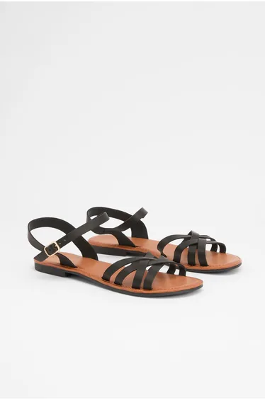 Good For The Sole: Danielle Faux Leather Cross Strap Comfort Flat Sandal
