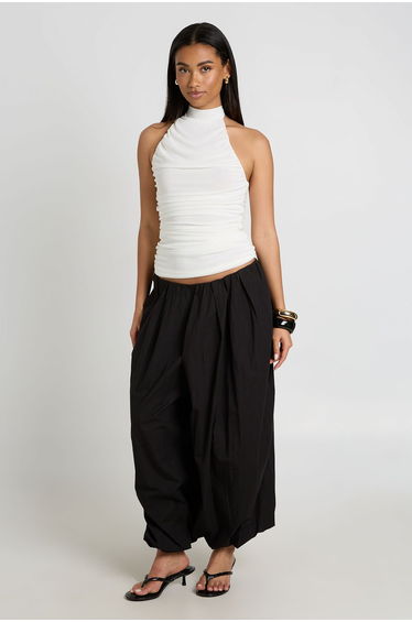 Slinky Mesh Ruched Halterneck Top - ivory