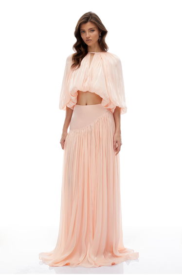 Mélodie Pink Pleated Glossy Top & Skirt Set