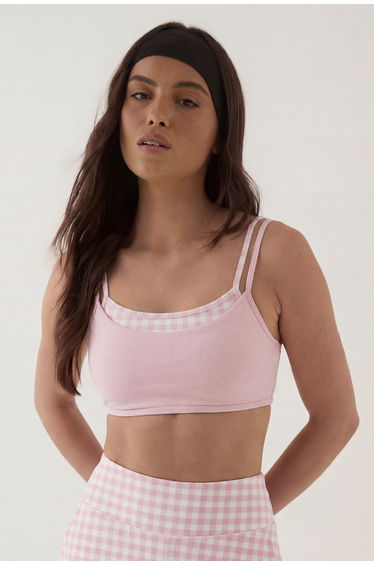 DSGN Studio Sculpt Gingham Layered Sports Bra - baby pink