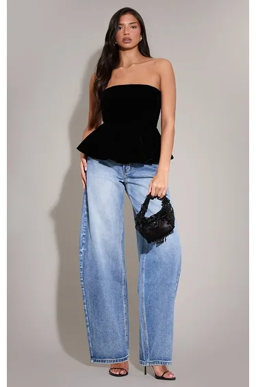 Black Velvet Peplum Bandeau