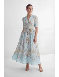 Garden Girl Moment Blue Floral Print Short Sleeve Maxi Dress - 4