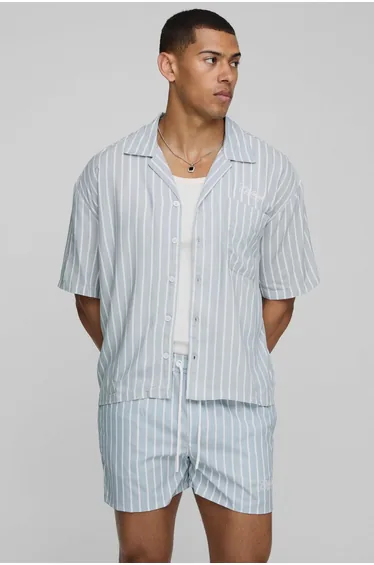 Oversized Boxy Fit Pinstripe Shirt and Swim Set