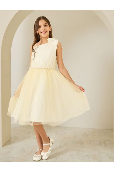 Girls Off-White Pearl Embellished Dress