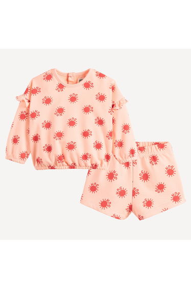 Sun Print Fleece Sweatshirt and Shorts Outfit