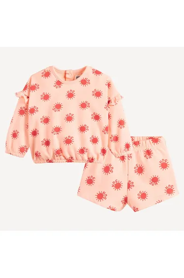 Sun Print Fleece Sweatshirt and Shorts Outfit