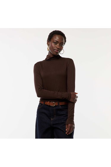 Roll-Neck Long-Sleeve Top BROWN