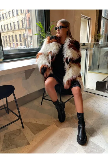 Glamorous Curve Cream Brown Spot Faux Fur Coat