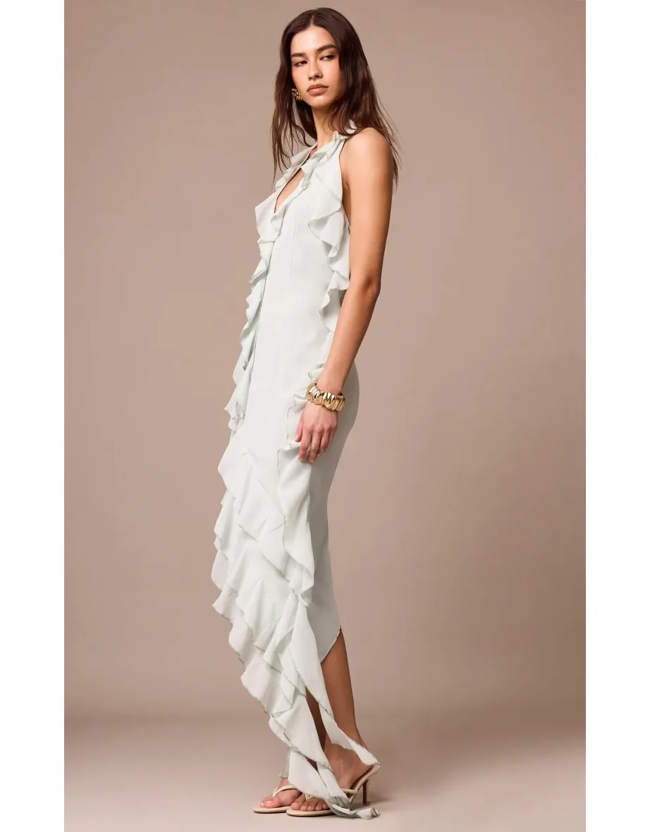 chiffon frill detail plunge midaxi dress Black Chiffon Frill Detail Plunge Midaxi Dress