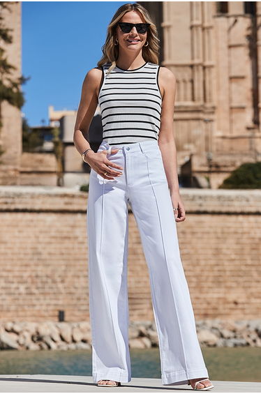 White & Black Stripe Jersey Vest Top