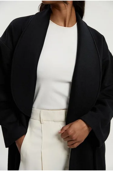 Petite Brushed Wool  Belted Wrap Tailored Maxi Coat